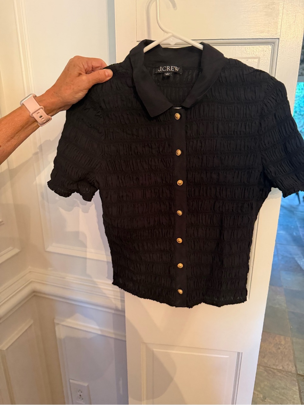 J. Crew Smocked button-up shirt in cotton-blend voile